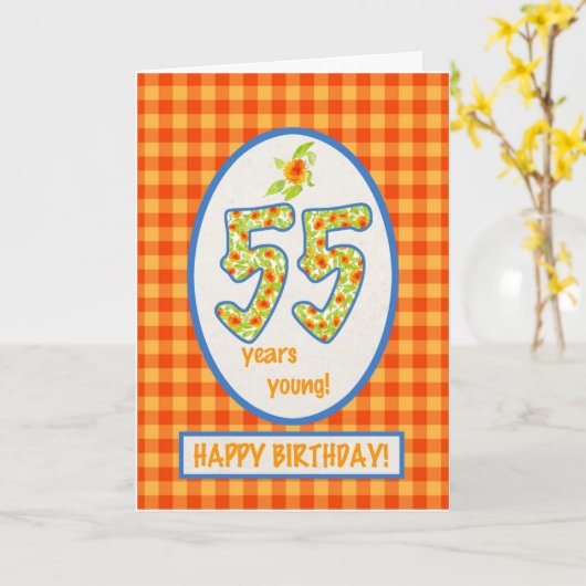 Marigolds and Check Gingham: 55誕生日カード カード (黄色い花)