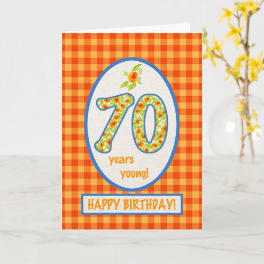Marigolds and Check Gingham: 70誕生日カード カード (黄色い花)