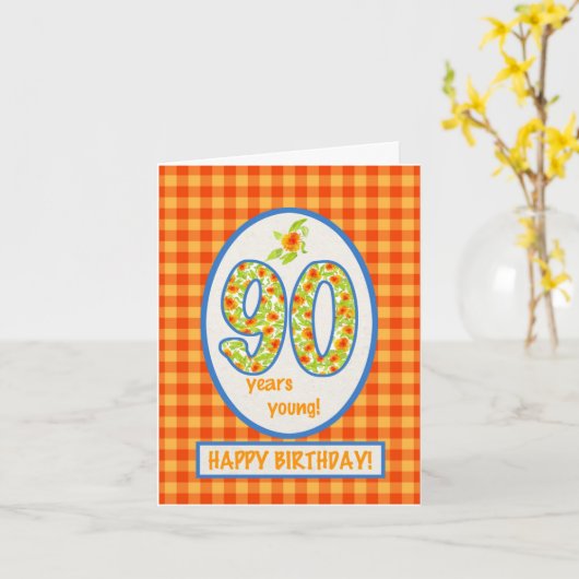 Marigolds and Check Gingham: 90誕生日カード カード (黄色い花)
