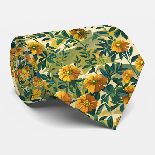 Marigolds & Maranta Leaves Seamless Autumn Floral  ネクタイ (ロール)