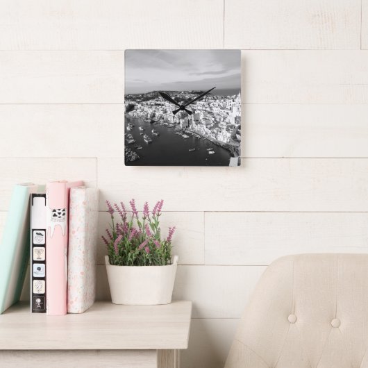 Marina di Corricella View 1 - Procida -BW スクエア壁時計 (読書スペース)