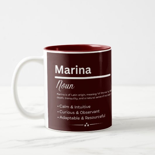 Marina, Girl Personalized Name Definition Mug ツートーンマグカップ (左)