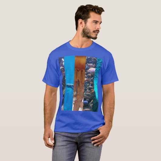 MARINE BIOLOGY COLLAGE on Blue TeeShirt Tシャツ (正面フル)