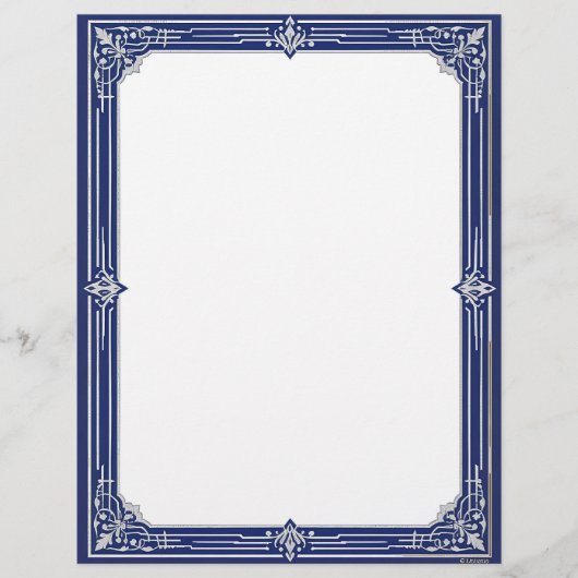 Marine Blue and Silver Art Deco Stationery レターヘッド (正面)