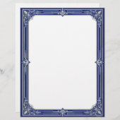 Marine Blue and Silver Art Deco Stationery レターヘッド (正面/裏面)