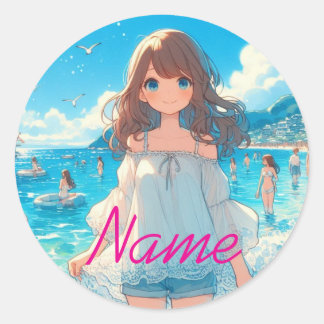Marine Blue Girl ラウンドシール