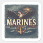 Marine Corps Veteran Logo Emblem スクエアシール (正面)