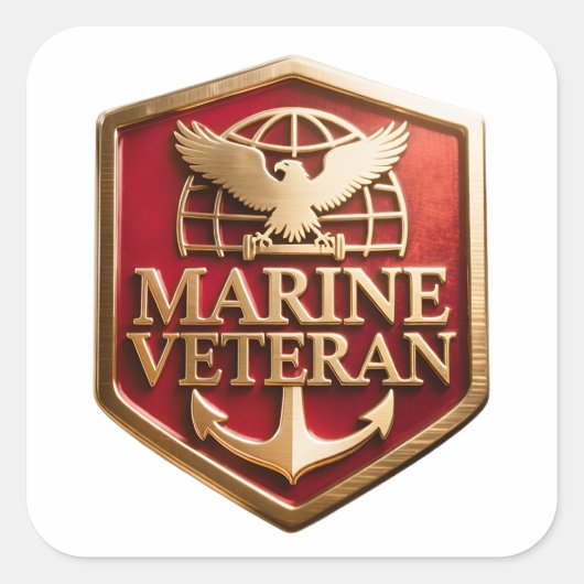 Marine Corps Veteran Logo Emblem スクエアシール (正面)