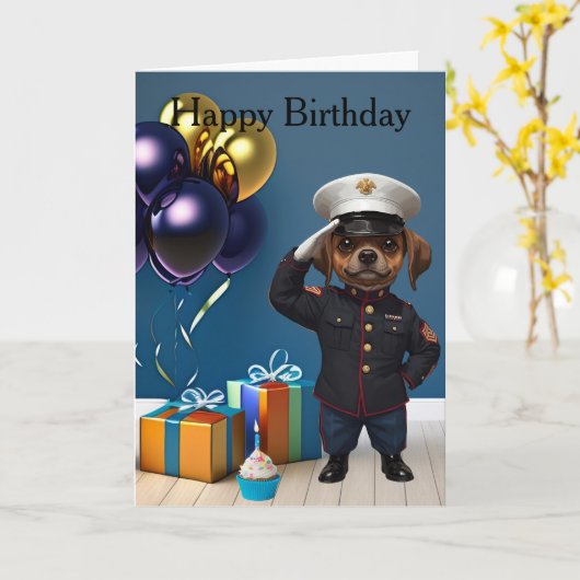 marine dog birthday Folded Greeting Card カード (黄色い花)