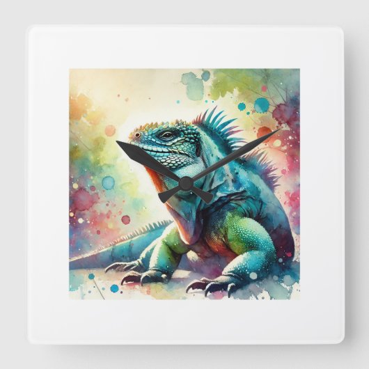 Marine Iguana 190624AREF127 - Watercolor スクエア壁時計 (正面)