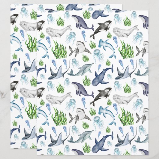 Marine Life Scrapbook Paper (正面/裏面)