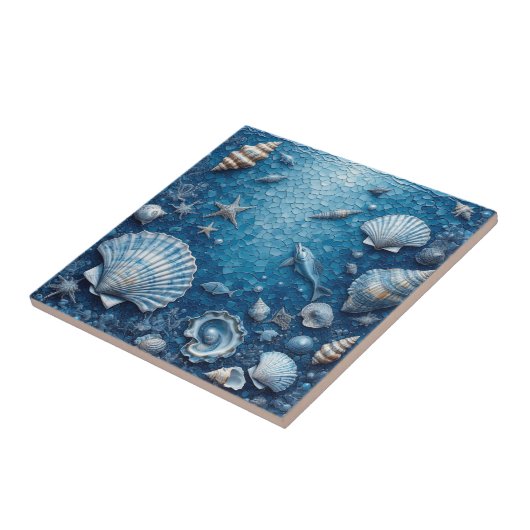 Marine Life Underwater Seashells Fish Backsplash  タイル (側面)