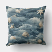 Marine Shell Starfish Ocean Wave Coast Beach House クッション (裏面)