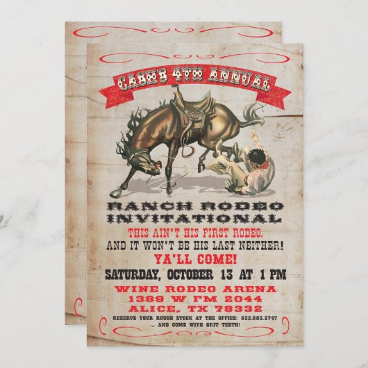 Marionのカウボーイウェスタン誕生日パーティー 招待状 (正面/裏面)