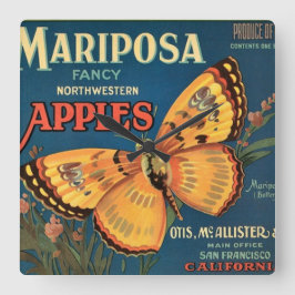 Mariposaのりんごの木枠のラベル スクエア壁時計