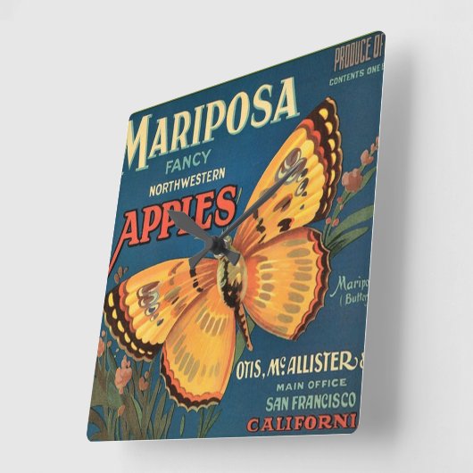 Mariposaのりんごの木枠のラベル スクエア壁時計 (傾斜)