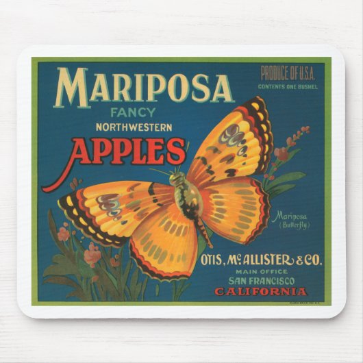 Mariposaの蝶りんごのフルーツの木枠のラベル マウスパッド (正面)