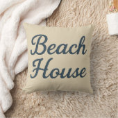 Maritime beige & Navy Blue Script beach house クッション (ブランケット)