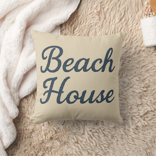 Maritime beige & Navy Blue Script beach house クッション (ブランケット)