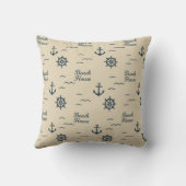 Maritime beige & Navy Blue Script beach house クッション (裏面)