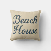 Maritime beige & Navy Blue Script beach house クッション (正面)