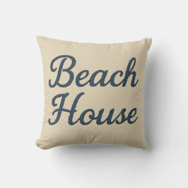 Maritime beige & Navy Blue Script beach house クッション