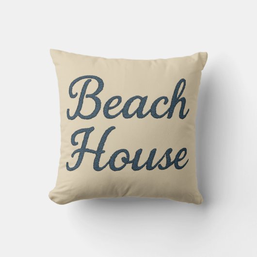 Maritime beige & Navy Blue Script beach house クッション (正面)