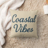 Maritime beige & Navy Blue Script Coastal vibes クッション (ブランケット)