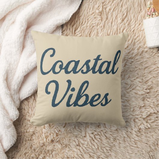 Maritime beige & Navy Blue Script Coastal vibes クッション (ブランケット)