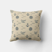 Maritime beige & Navy Blue Script Coastal vibes クッション (裏面)