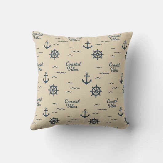 Maritime beige & Navy Blue Script Coastal vibes クッション (裏面)