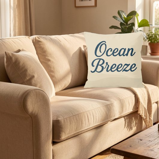 Maritime beige & Navy Blue Script ocean breeze  クッション