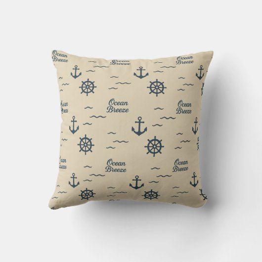 Maritime beige & Navy Blue Script ocean breeze  クッション (裏面)
