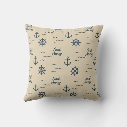 maritime beige & Navy Blue Script sail away クッション (裏面)