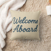 Maritime beige & Navy Blue Script welcome aboard クッション (ブランケット)