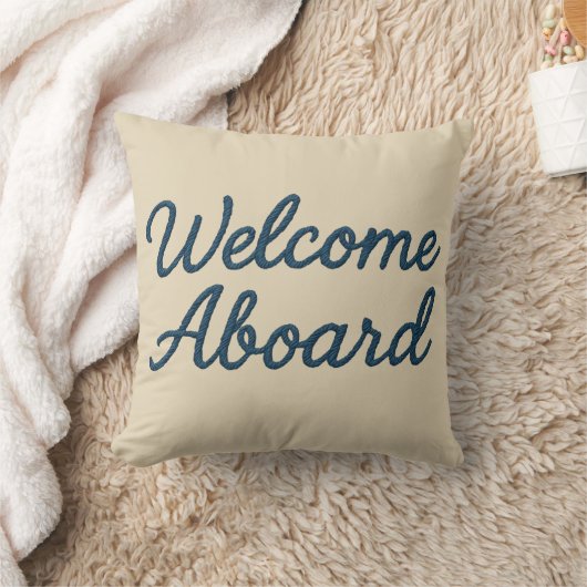 Maritime beige & Navy Blue Script welcome aboard クッション (ブランケット)
