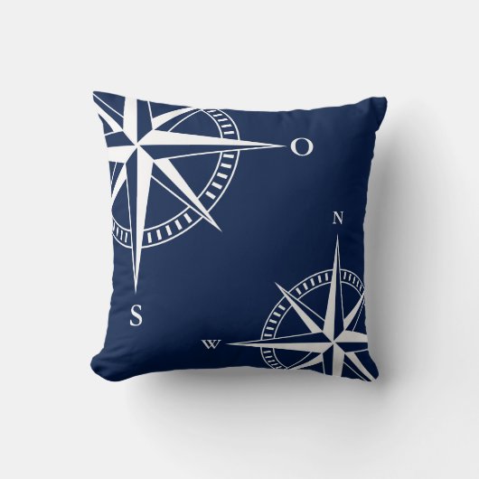Maritimer Kompass – Seemannsstil in Blau & Weiß クッション (正面)