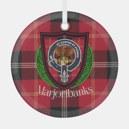 Marjoribanks Scottish Clan Tartan & Crest ガラスオーナメント (正面)