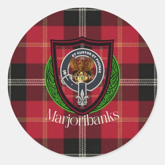 Marjoribanks Scottish Clan Tartan & Crest ラウンドシール (正面)