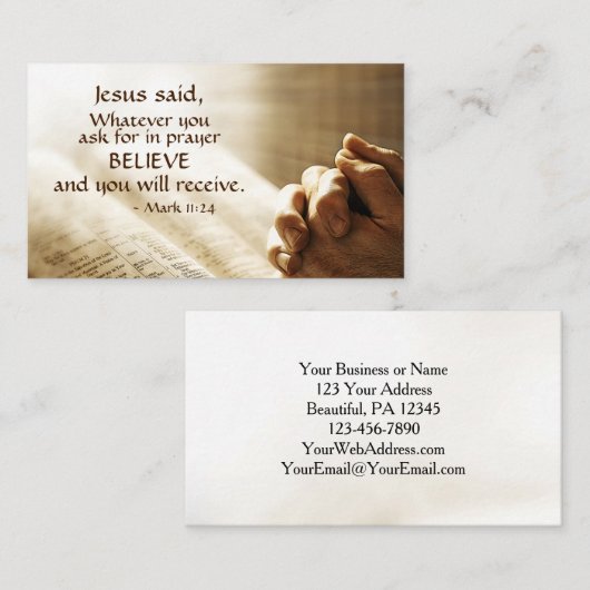 Mark 11:24祈りの言葉の頼お望みは何でも信じ, 名刺 (正面/裏面)