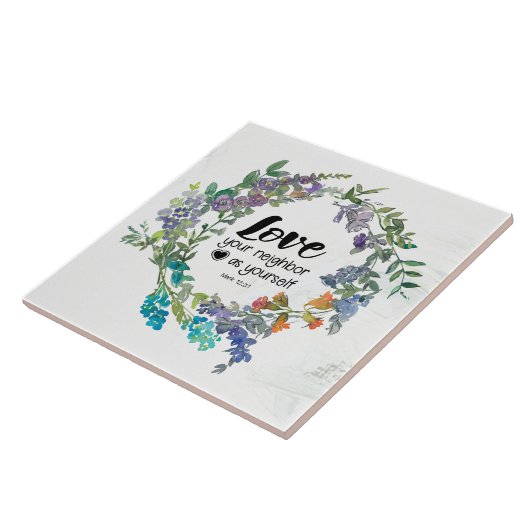 Mark 12:31隣人を愛せよ花 タイル (側面)