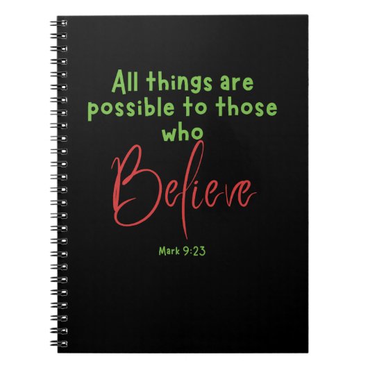Mark 9:23 Believe Scripture ノートブック (正面)