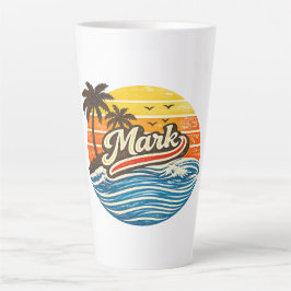 Mark Retro Sunset Name Design カフェラテマグ