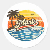 Mark Retro Sunset Name Design ラウンドシール (正面)