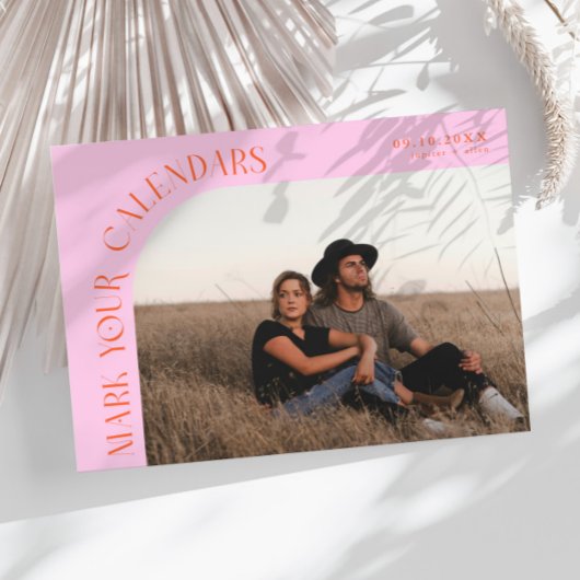 Mark Your Calendars Orange Pink Curved Frame Photo セーブザデート