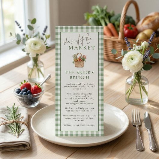 Market Brunch Gingham Bridal Shower Menu Card 招待状