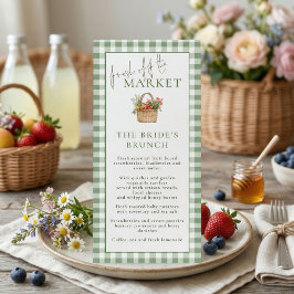 Market Brunch Gingham Bridal Shower Menu Card 招待状