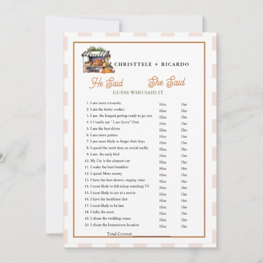 Market  He said she said Bridal shower game card 案内状 (正面)