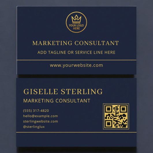 Marketing Consultant Blue Gold Logo QR Code 名刺