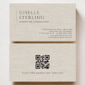 Marketing Consultant Luxury Neutral Linen QR Code 名刺